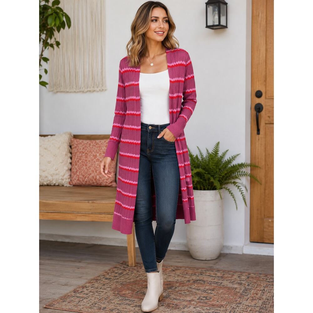 LOFT Outlet Striped Open Front Long Cardigan Sweater – Medium
